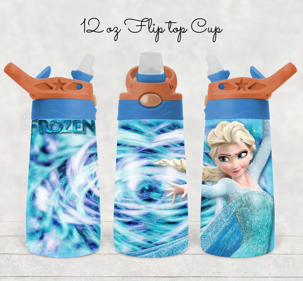 Free Frozen 12oz flip top tumbler Sublimation design, kids tumbler Sublimation designs download kids water bottle tumbler cartoon princess design