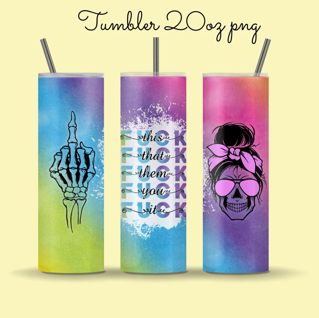 Free Fuck this, fuck that | messy bun middle finger straight tumbler design | horror tumbler png | 20oz skinny fuck you tumbler sublimation png