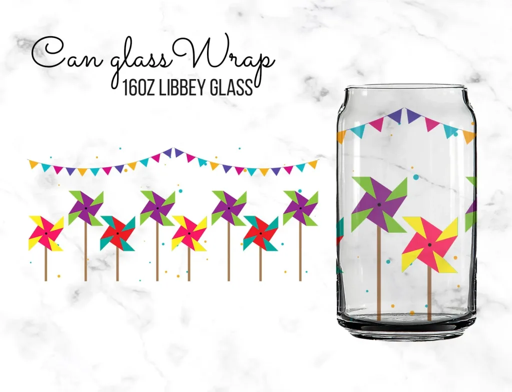 Free Pin Wheels 16oz Libbey Glass can Sublimation Design Template, PNG DIY for Silhouette Cameo & Cricut | 16oz Glass Can png file download