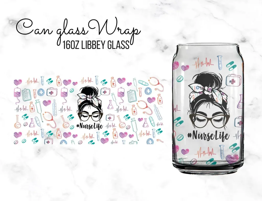 Free Nurse Life 16oz Libbey Glass can Sublimation Design Template, SVG DIY for Silhouette Cameo & Cricut | Nurse Elements 16oz Can Cut file