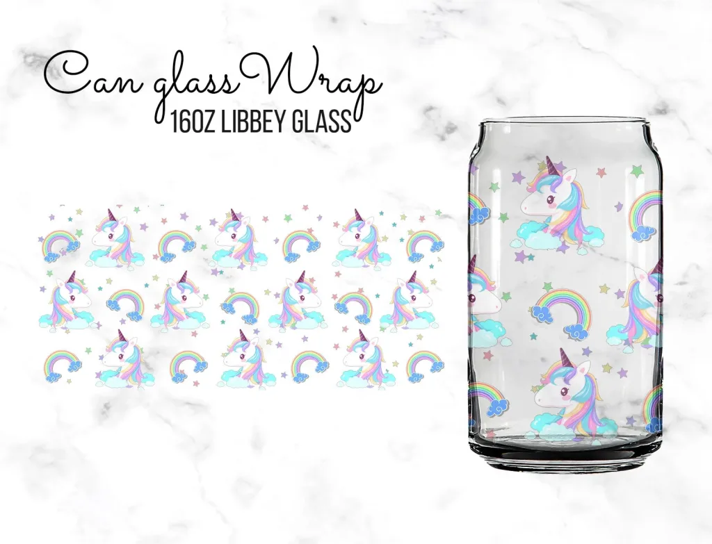 Free Unicorn 16oz Libbey Glass can Sublimation Design Template, PNG DIY for Silhouette Cameo & Cricut | 16oz Glass Can Cutfile libbey can design