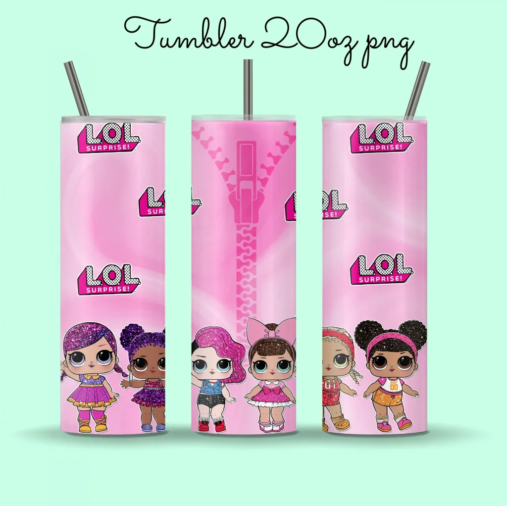 Free LOL Surprise dolls 20oz Skinny Tumbler Design Template for Sublimation - Full Tumbler Wrap - PNG Download