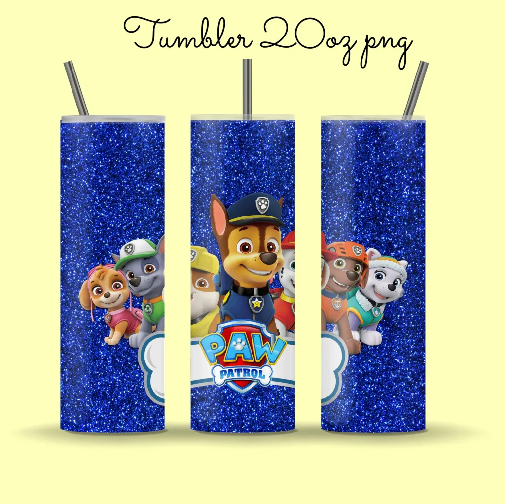 Free Paw Patrol 20oz Skinny Tumbler Design Template for Sublimation - Full Tumbler Wrap - PNG Download