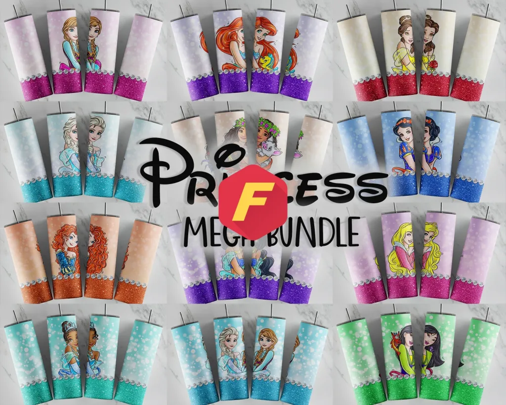 Free Princess tumbler designs | 12 princess Tumbler Wrap design bundle | Digital File 20z skinny tumbler Sublimation | Digital Download | PNG