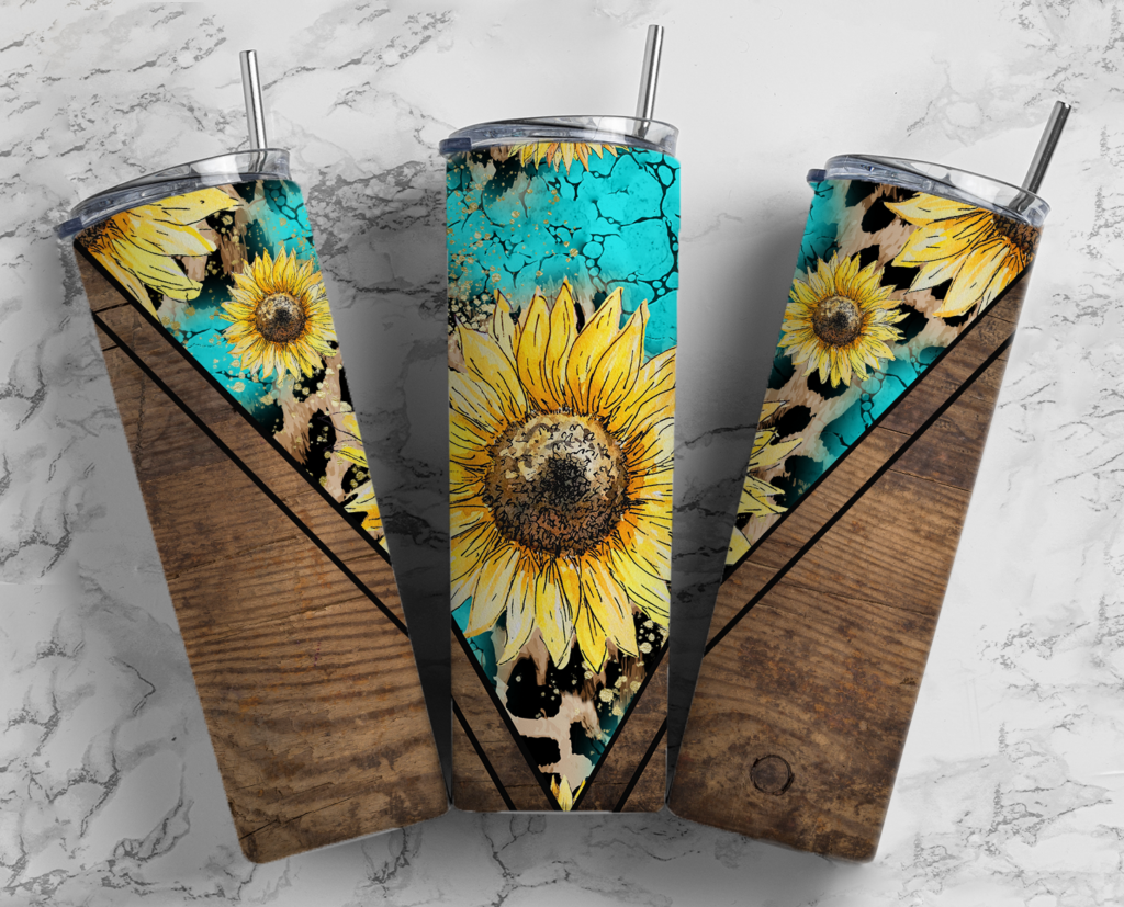 Free Teal Sunflower 20oz Sublimation Tumbler Designs