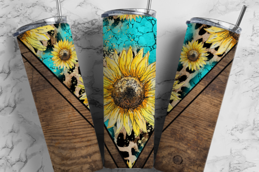Free Teal Sunflower 20oz Sublimation Tumbler Designs